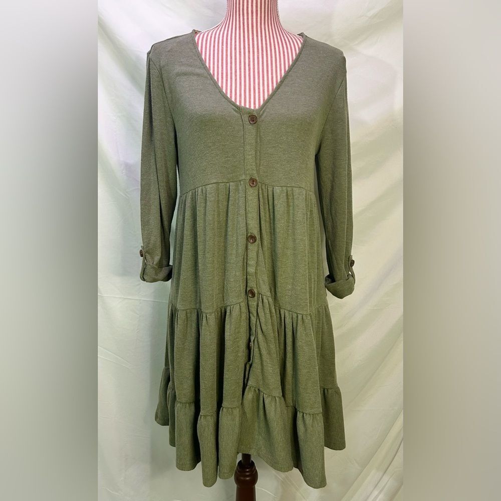 Altar’d State Green Boho Dress Flowy Tiered Ruffle Cottagecore Fairycore Size XS